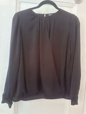 Vince Black Long-Sleeve Bubble Hem Blouse
